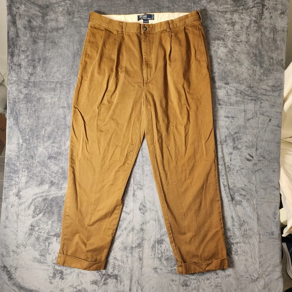 Polo Ralph Lauren Hammond Pant Mens 38x30 Brown Pleated Cuffed Chino Trousers